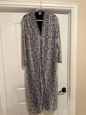 Reba Long Snake-Print Duster Cardigan in Black and White
